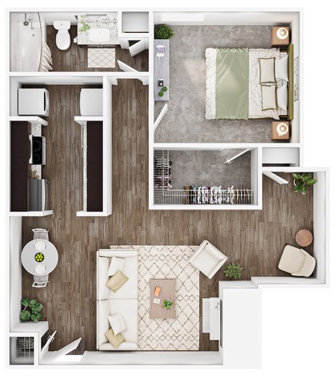 a 1 bedroom floor plan with a bathroom and a bedroom